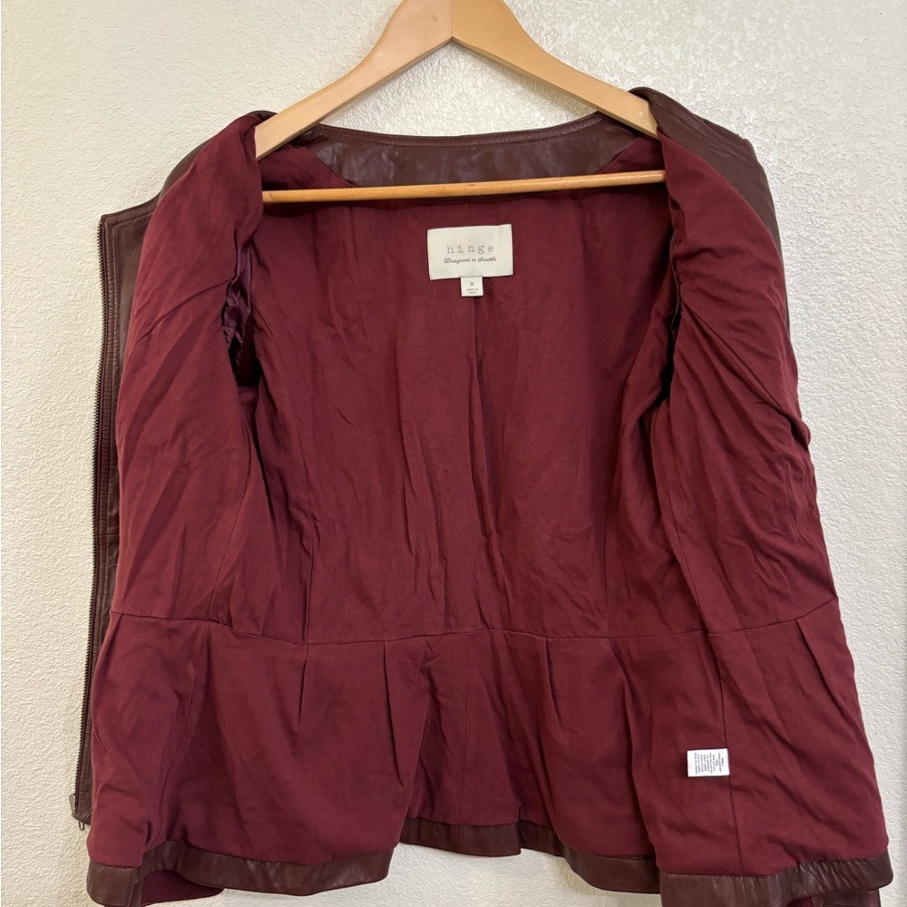 Hinge Leather Peplum Jacket in Deep Maroon Sz Medium - Picture 4 of 15